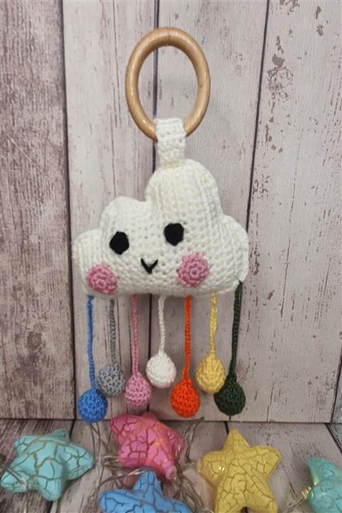 First Step El Örmesi Çıngırak - Amigurumi Organik Yıkanabilir  Bulut
