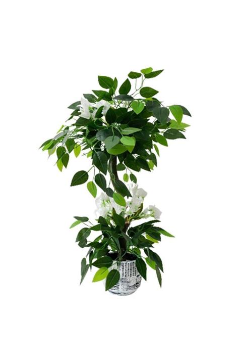 Hediye Vitrini Yapay Benjamin Ağacı Eskite Otantik Saksı Lı Beyaz Begonvil Ağacı Salon Ağacı