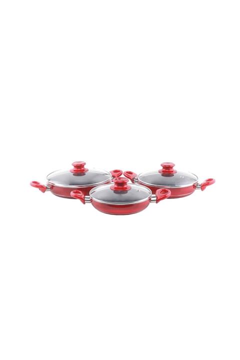 EVİNDA Modern Ve Şık Tasarımlar 3'lü Yanmaz Yapışmaz Teflon Cam Kapaklı Sahan Set 18-20-22 Cm