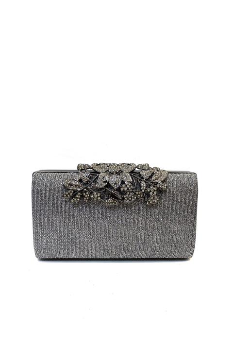 Busrabags Platin Füme Zırh Simli Kadın Gece Abiye Çanta