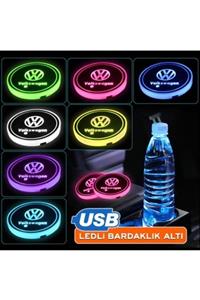 ünlütürkotoaksesuar Volkswwagen Vw Uyumlu Ledli Bardaklık Altı Usb Şarjlı (2 Adet)