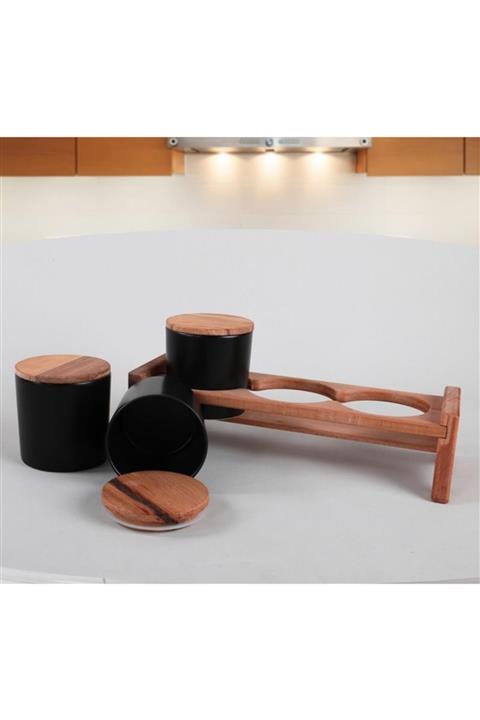 Keramika Saklama Kabı Ahsap Sıyah