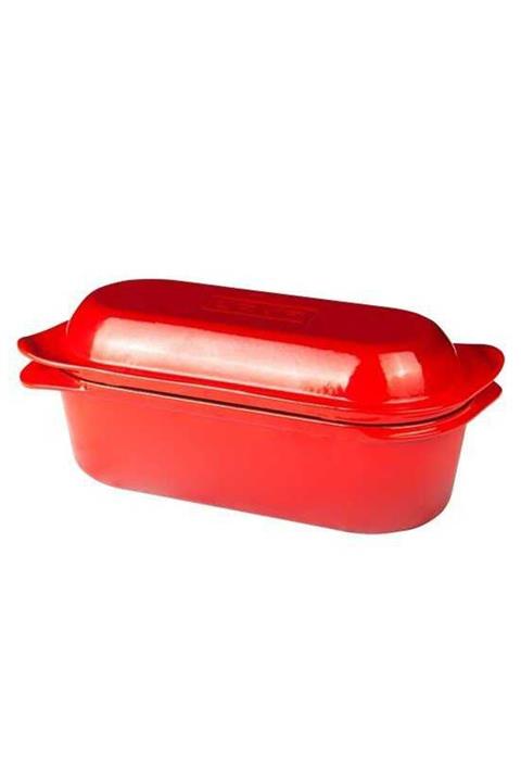 Lava Kulplu Döküm Dikdörtgen Kek Pasta Ekmek Kalıbı Kırmızı 12x28 Cm