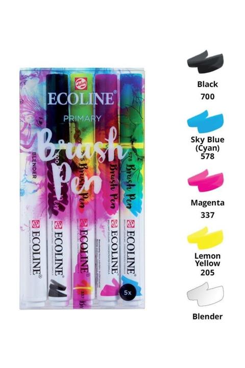 Talens Ecoline Brush Pen Fırça Uçlu Kalem 5 Renk Set PRIMARY