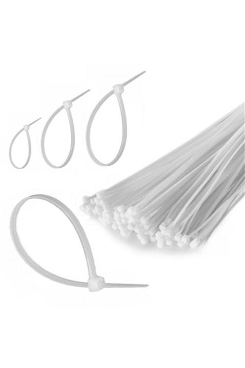 Universal Beyaz Kablo Bağı Plastik Kelepçe Cırt Kelepçe 4,8 x380 mm  100 Adet