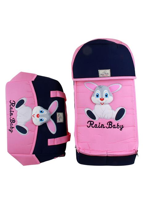 MG MİNİ GİYİM Pembe İkili Mobil Tavşanlı Anne Bebek Bakım Çantası Bebek Taşıma Çantası Seti