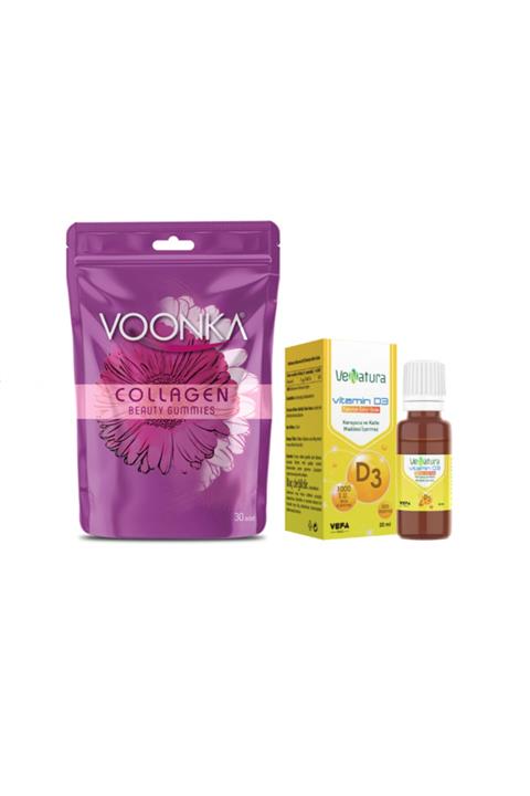 Voonka Hidrolize Kollajen, Inülin Ve C Vitamini Içeren Takviye Edici Gıda + Venatura D3 Vitamini 20 Ml