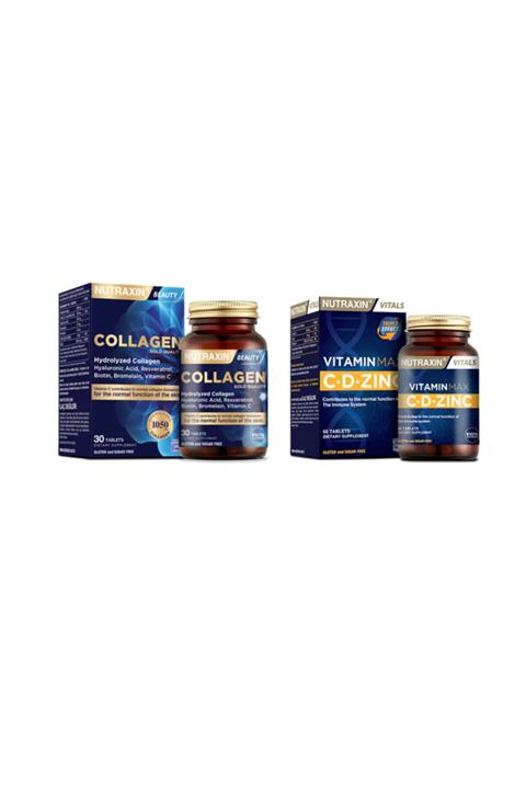 Nutraxin Hidrolize Kolajen Hyaluronic Acid 30 Tablet+vitamin Max C , D, Zinc 60 Tablet