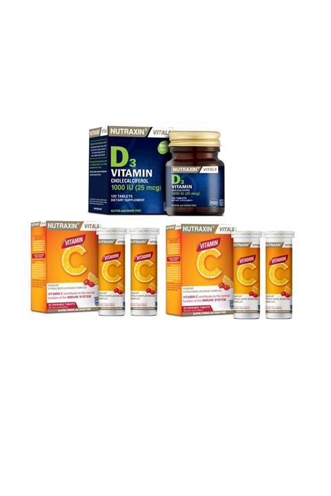 Nutraxin Vitals D3 Vitamini 120 Tablet + C Vitamini 28 Çiğneme Tableti X2 Adet