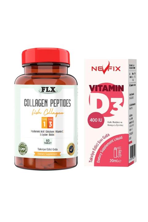 FLX Balık Kolajeni Collagen Peptides Tip 1-3 60 Tablet Nevfix Vitanin D3