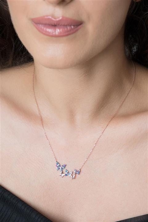 Elika Silver Kadın Kelebek Model Rose Kaplama 925 Ayar Gümüş Kolye