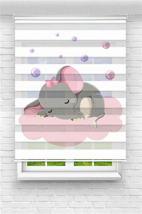 UCUZPERDEDUNYASI Brillant - Uyuyan Bebek Fil Baskılı Çocuk Odası Zebra Perde