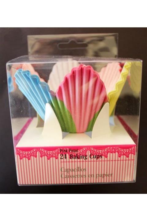 Pasta Renkli Çiçek Şekilli Muffin Cupcake Mini Kek Kalıbı Kapsülü 24 Adet