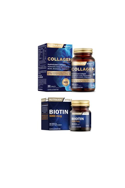 Nutraxin Hyalüronik Asit, Biotin,çinko Içeren 1050 Mg Kolajen Takviyesi 30 Tablet + Biotin 5000 Mcg 30 Tablet