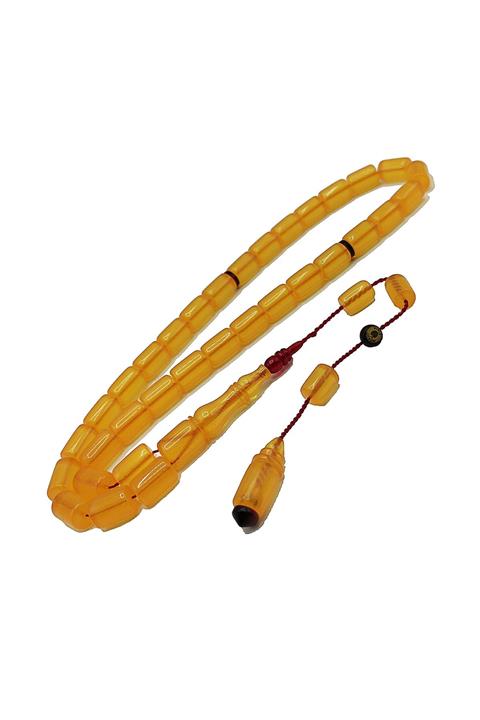 Modalyon Mesut Elma Usta Işçilikli 8*11 Mm Kapsül Kesim Zar Kehribar Tesbih Limon Rengi Sistemli Tespih