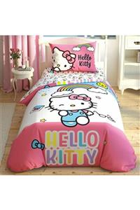 Taç Lisanslı Hello Kitty Rainbow Tek Kişilik Nevresim Takımı