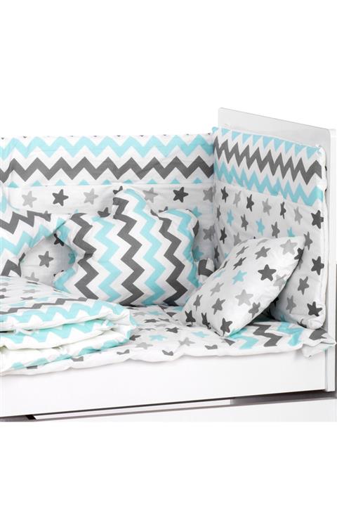 Sluupy Turkuaz Gri Zigzag-yıldız Bebek Uyku Seti 70x130(12'li)