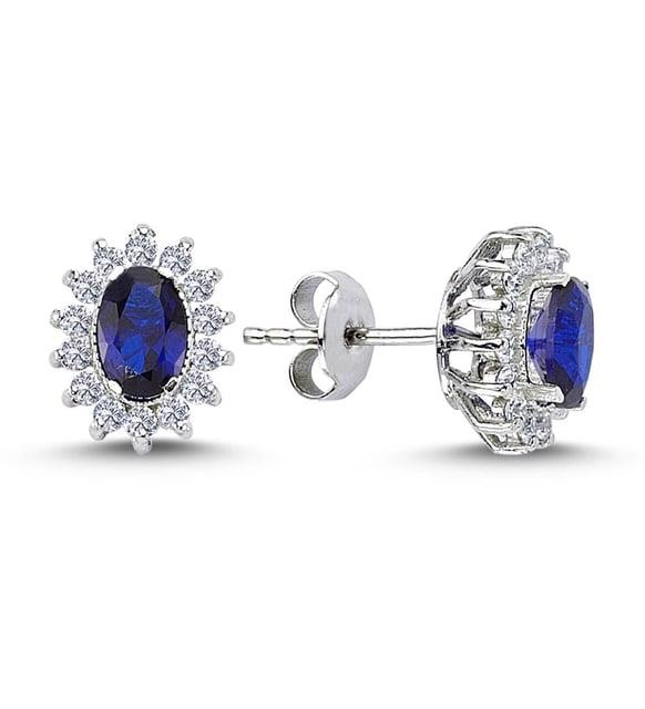 Lova Pırlantalı Oval Safir Anturaj Küpe - 3030022