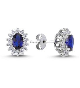 Lova Pırlantalı Oval Safir Anturaj Küpe - 3030022