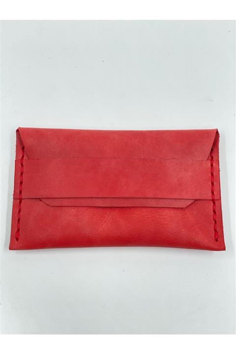 MAT Deri Kırmızı El Yapımı Hakiki Deri Kartlık