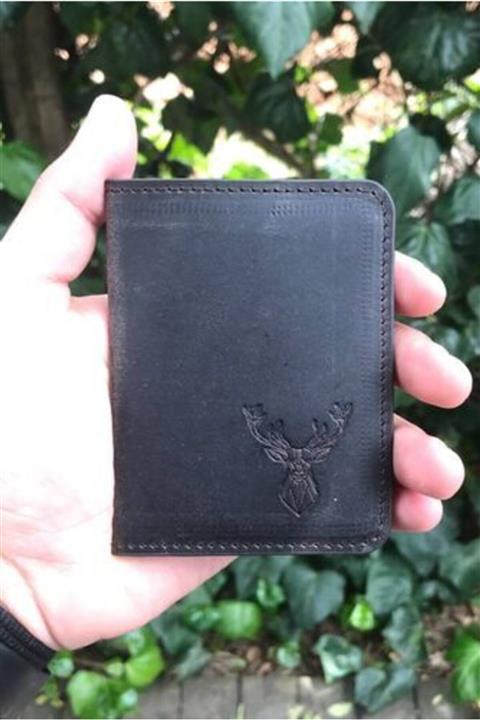 GUARD Geyik Baskılı Antik Kahve Deri Kartlık