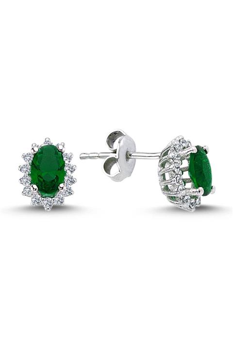 Lova Pırlantalı Oval Zümrüt Anturaj Küpe - 3040013