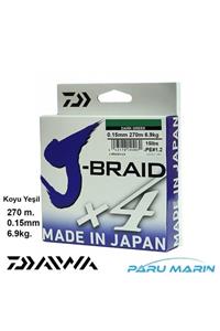 DAIWA J-braid X4 Koyu Yeşil 270 Mt. 0.15mm 6.9kg. Ip Misina