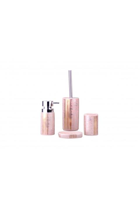 Çiftçiler Gold Varaklı Pembe 4 Parça Banyo Seti