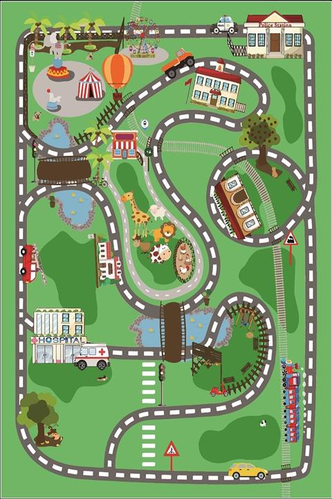 Dream Çocuk Odası Oyun Parkuru Yeşil Zemin 100*150 Dijital Baskı Halı