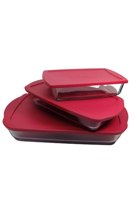 Paşabahçe Kırmızı Kapaklı Dikdörtgen Borcam Set 3 Parça