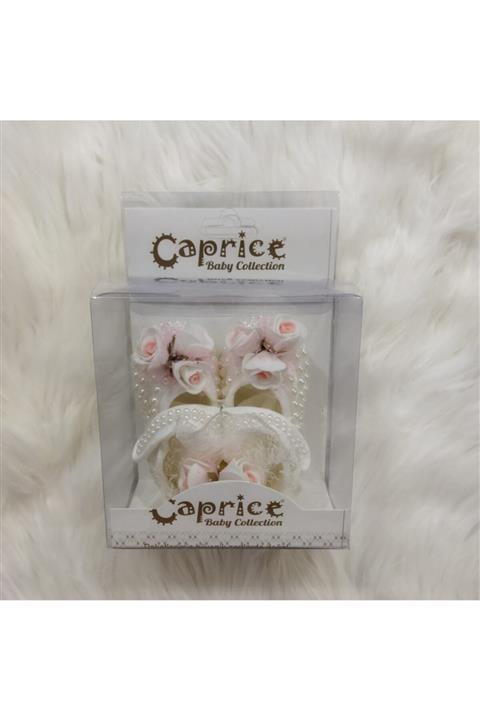 Caprice Pamuk Kız Bebek Incili Çiçekli Ayakkabı & Saç Bandı 2'li Set