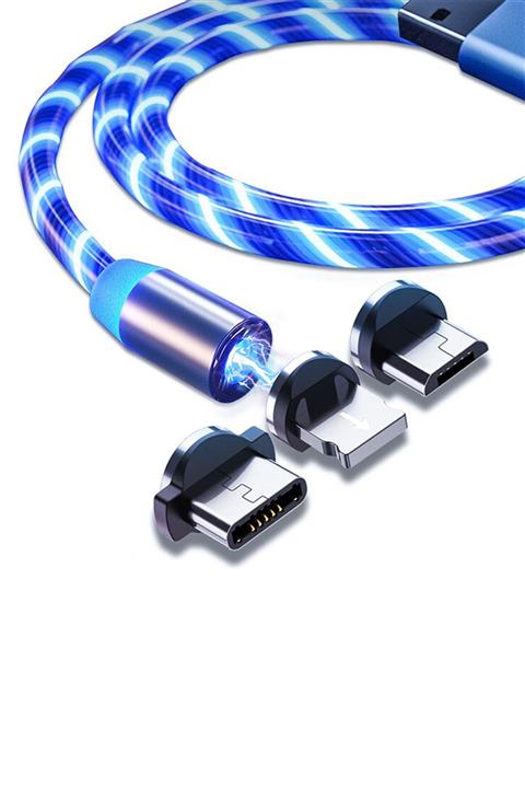 Microcase 3in1 Lightning Type C Micro Usb Işıklı Manyetik Şarj Kablosu 100 cm