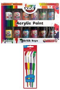 Faber Castell Rich Funny Kıds 20 Ml Akrilik 12li Set + Faber Fırça Soft Touch 4lü Çocuk Özel Set