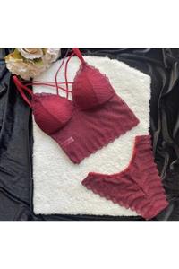 Fitsee Bordo Bralet Alt Üst Takım