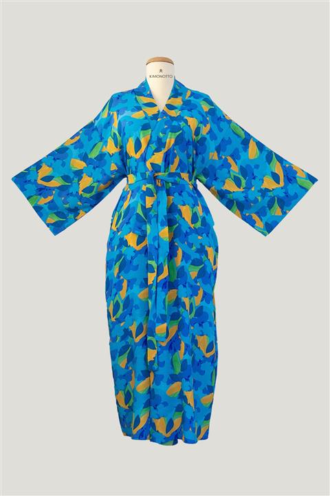 KİMONOTTO Mavi Desenli Kuşaklı Kimono