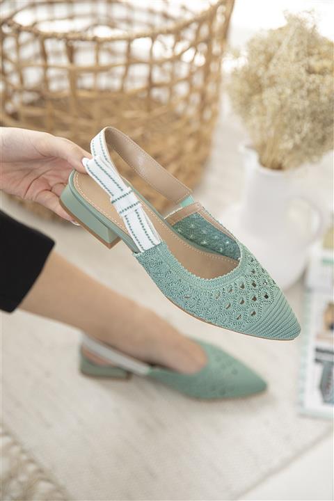 STRASWANS Kadın Triko Detay Topuklu Sandalet Yeşil