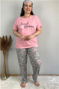 tarzimsuper Kadın Büyük Beden Kısa Kollu Yazı Baskılı Pijama Takımı