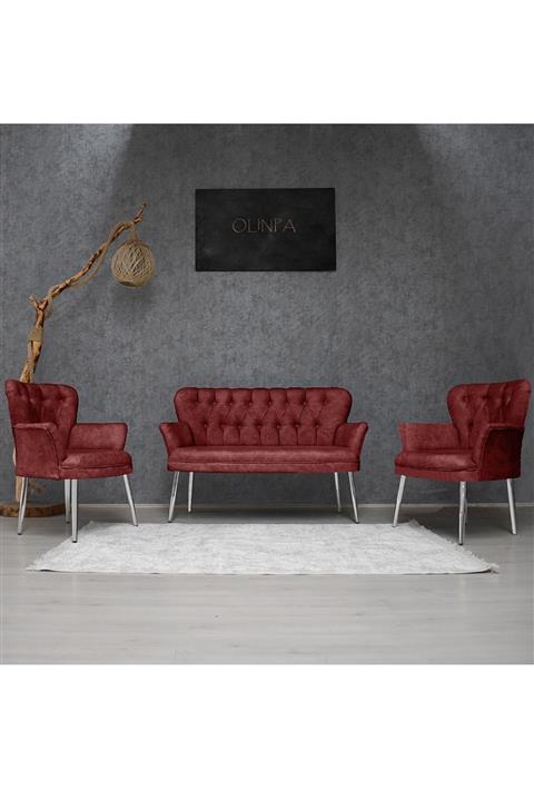 Olinpa Kollu Çay Seti 2+1+1 Balkon Ofis Cafe Bahçe Koltuk Takımı | Krom Metal Ayak