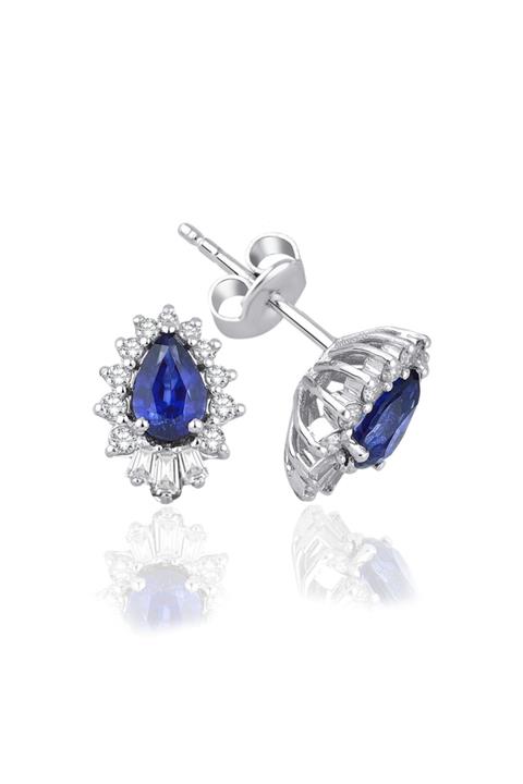 Emel Pırlanta 1.39 Ct. Pırlanta Baget Safir Küpe