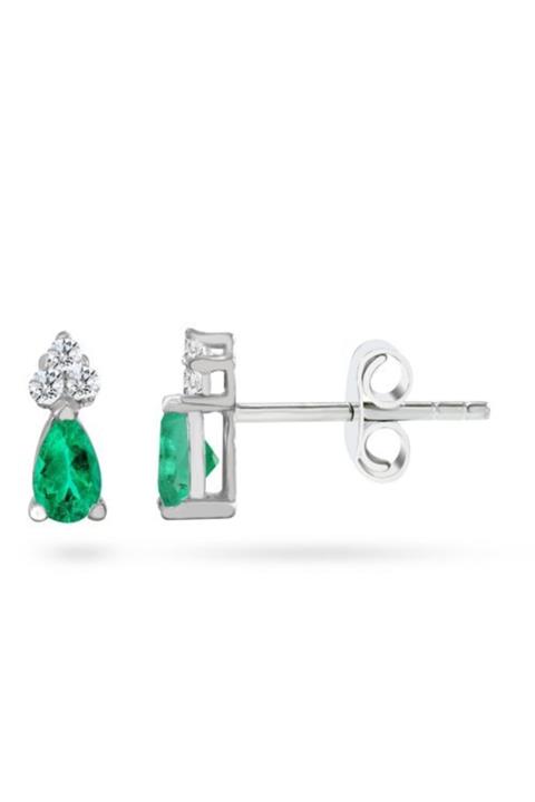 Gold Store Kadın Pırlanta Zümrüt Küpe 14 Ayar Altın 0.08 Ct