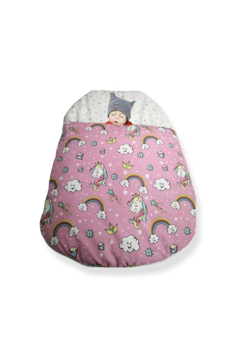 Bebek Özel Kız Bebek Pembe  Pamuk Kumaş Yenidoğan  Fermuarlı Uyku Tulumu  Unicorn
