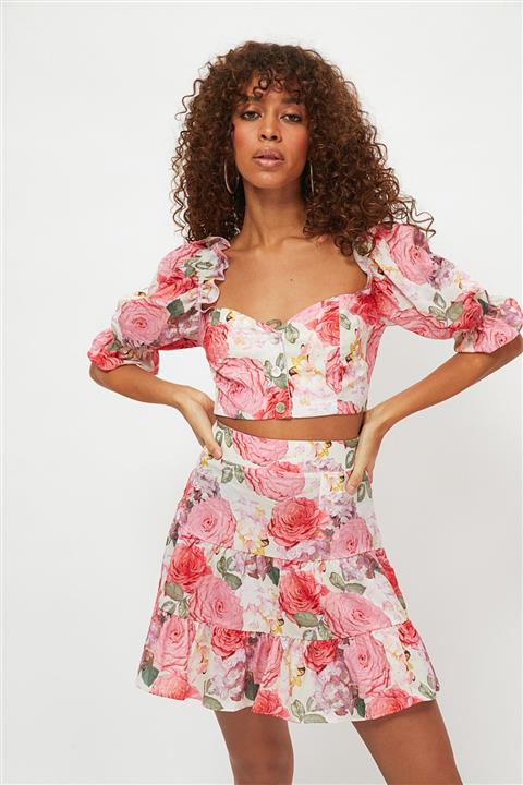 TRENDYOLMİLLA Çiçek Desenli Dokuma Plaj Alt-Üst Takım TBESS20AU0017