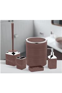 evvehediyelikesya 5'li Akrilik Kahverengi Banyo Seti