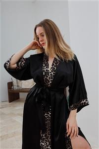 BAXEND Kadın Siyah Leopar Desenli Kimono