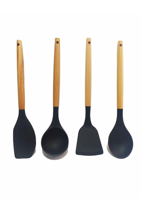 naturalife Yanmaz Yapışmaz Ahşap Saplı Silikon Spatula Seti 4 ' Lü Takım