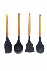 naturalife Yanmaz Yapışmaz Ahşap Saplı Silikon Spatula Seti 4 ' Lü Takım