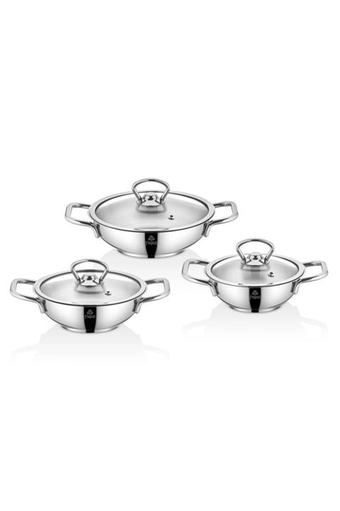 FALEZ Stil 6 Parça Çelik Sahan Seti 16 18 20 Cm