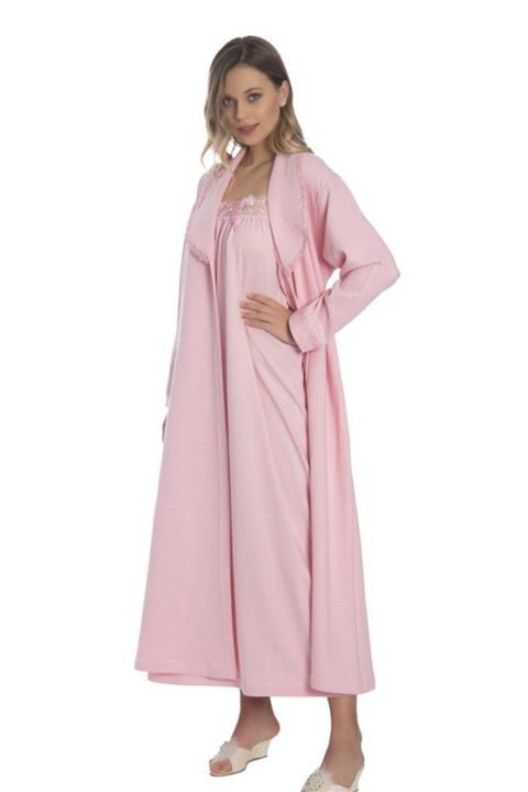 AKALA Desenli Anne Penye Sabahlık Gecelik 2li