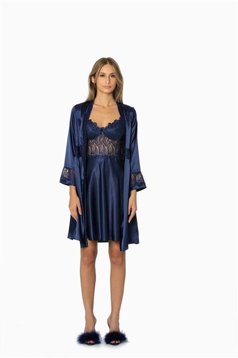 Pierre Cardin Kadın Lacivert Saten Gecelik Takımı 6'lı