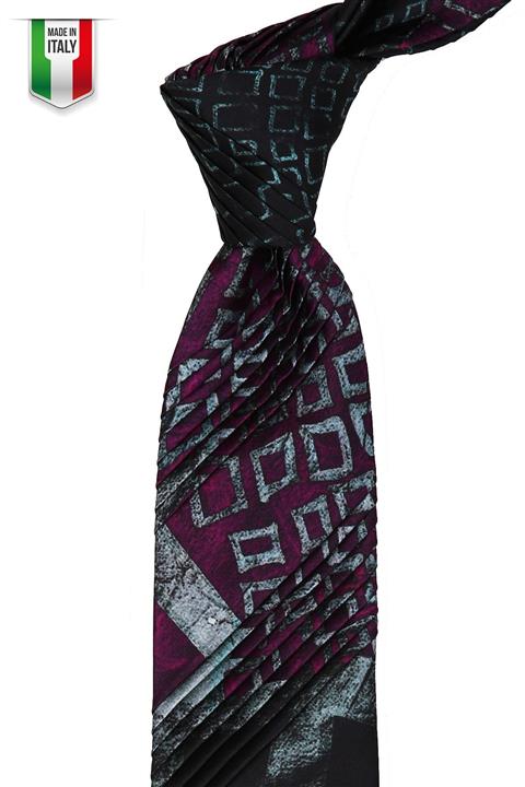 La Pescara Mor - Siyah Motif Desen Piliseli İpek Kravat Est75